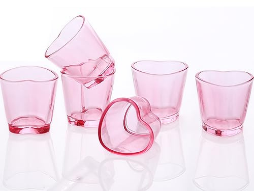 Srgeilzati Heart Shot Glasses Set, Pink Shot Glass Cute For Bar Cart Accessories 1.5oz (6, Pink)