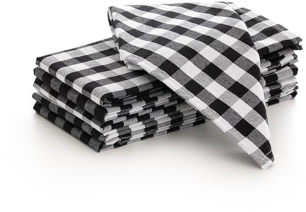 Servilletas Tela Cuadros Vichy - Pack 6 Unidades algodón Resistentes para hostelería 45x45 cm, Color Negro