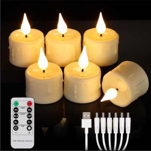 ZIYOUDOLI Velas de té LED recargables para Halloween, velas recargables con temporizador de control remoto, blanco cálido, vela LED regulable para Halloween, Navidad decoración del hogar (juego de 6)