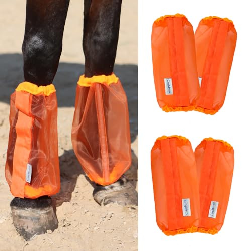 CareMaster Hästleggings i universell storlek, fint nät, minskar kraftigt, andningsbara häststövlar, benomslag (set med 4) orange