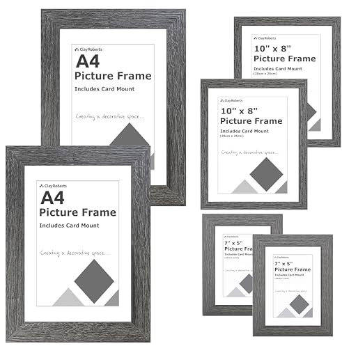 Collage Picture Frame Set, Dark Grey, Set of 8, A4 and 6 x 4 Multi Frames, Picture Photo Frame Set, Wall Collage