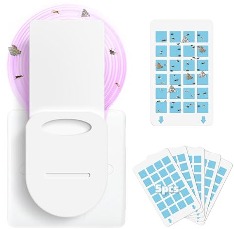 Fruit Fly Trap for Indoor Use, Flying Insect Catcher with 5 Sticky Refills, Plug-in 2-in-1 Mosquito Trap with Night Light, Fly Sticky Traps for Home Office Indoor