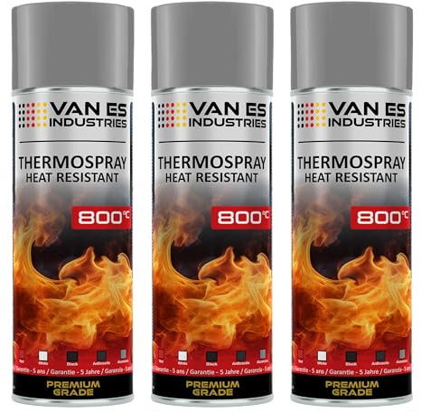 VE-INDUSTRIES Ofenlack Ofenfarbe Spray 3x 400ml hitzebeständige Thermofarbe 800°C (Ofenlack Silber)