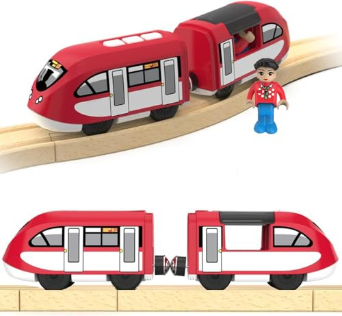 TOPLIVING Eisenbahn Elektrische Lok Holzeisenbahn Zug, Batteriebetriebener Lokomotivzug, Leistungsstarker Motorzug Kompatibel mit Brio, Thomas, Spielzeug für Kinder Kleinkind Junge