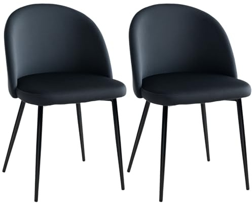 HOMCOM Lot de 2 chaises Salle à Manger Chaise de Cuisine scandinave Chaise en Velours rembourrée avec Pieds effilés en métal, pour Salon, Salle à Manger, Noir