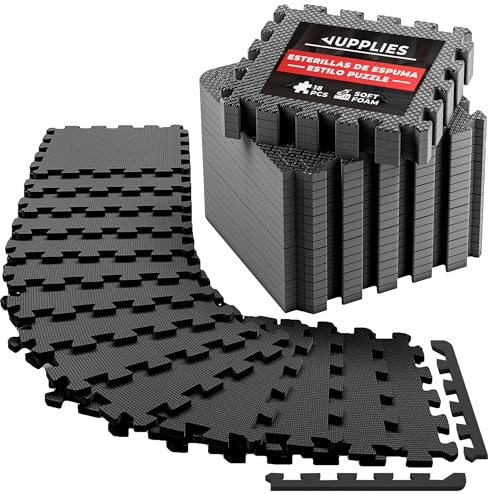 JUPPLIES - Suelo Gimnasio Set 18 Piezas 30x30x1cm - Esterilla Puzzle Fitness de Goma para Suelo - Alfombra Protectora para Gimnasio en Casa - Tatami en Puzzle