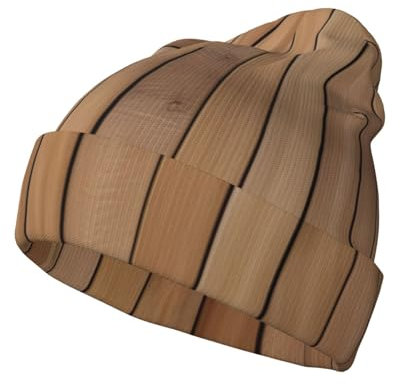 Planches verticales en bois de chêne 1 imprimé unisexe design élégant bonnet tricoté pour femme, chapeau chaud, bonnet en tricot noir, noir, Taille unique