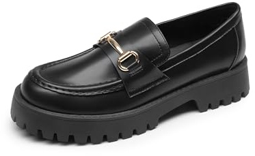 DREAM PAIRS Loafers for Women Platform Chunky Penny Loafer Slip On Casual Dressy Business Shoes with Arch Support,Size 8,Black-Pu,DWUMLS2531
