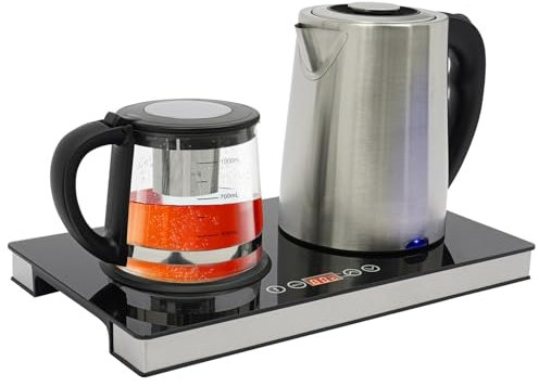 Susoso Elektrischer Wasserkocher, 1L Edelstahl 1500W Glas Teekocher mit Netzkabel und Filter für Restaurants 20x15x19.5cm Schwarz