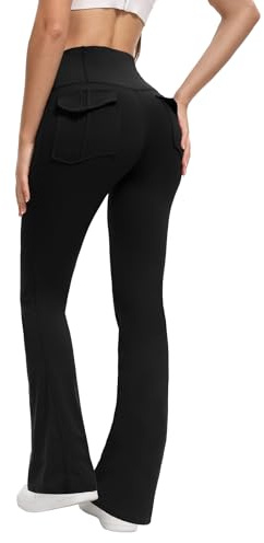 Shgiloo Flare Leggings for Women - Yoga Pants with Pockets, High Waisted Leggings, Soft Tummy Control Bootcut Workout Trousers Women Black