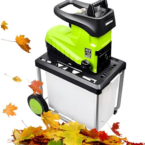 Redder de jardín de 2800W, trituradora de Rama con Caja de recolección de 60 litros, diámetro de Corte de 45 mm, chippers con Rueda de Transporte para Madera y escombros de jardín Resistentes