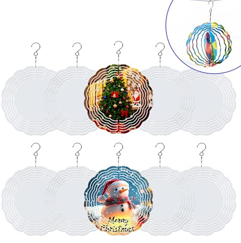 Sublimation Wind Spinner Blanks 10 Pack, 3D Aluminum Metal Round Wind Spinners for Heat Press Transfer, 8 Inch, DIY Hanging Decor for Indoor Outdoor Garden, Idea
