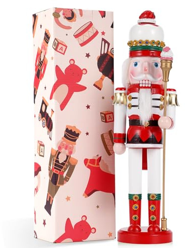 Tpudn Cascanueces gigante de 38 cm (15 pulgadas) con bastón de caramelo y HELADO – Figura coleccionable de madera – Decoración navideña creativa para el hogar, fiestas o como regalo (versión de helado