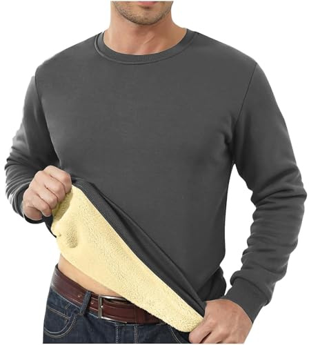 2025 Sweats sans Capuche Homme Travail Pull Homme Hiver Chaud Polaire Automne Sweat Noel Hoodie Casual Sport Pas Cher Sweater Jogging Laine Blouson avec Poches(Gris foncé,XL)