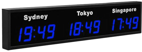 LJYKBFL Horloge fuseaux horaires mondiaux, numérique, LED, 3 Villes, Bleu, Cadre en Aluminium, Montage Mural