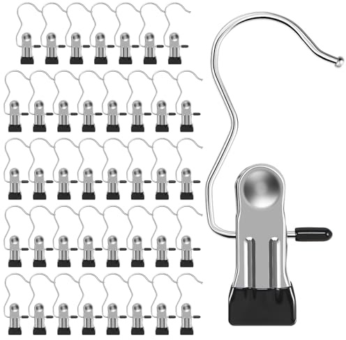 40 Pièces Cintres Pinces INOX, Pinces à Linge Portables à 360° Antidérapantes, Pinces à Linge avec Crochets, épingles à Vêtements Suspendues pour Chaussures Serviettes Chaussettes Vêtements Maison