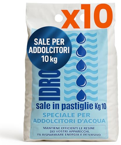 Sale per Addolcitore | Ideale per Addolcitori Domestici - Industriali - Caldaie | Sale Addolcitore Acqua in Pastiglie – 10 Sacchi da 10 kg – Rigenera le Resine e Previene il Calcare | Facile da Usare