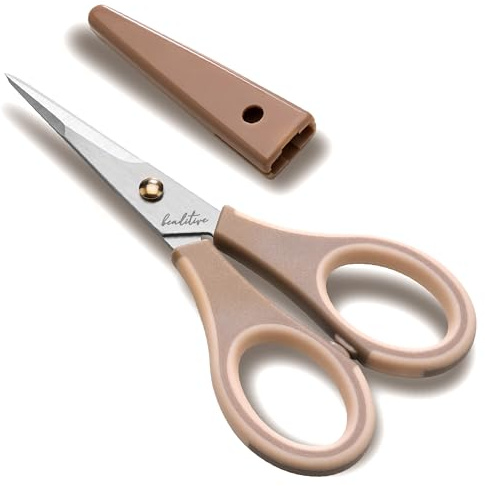 Beaditive Precision Craft Scissors - Ultra Sharp Stainless Steel Blades & Non-Slip TPR Handles - Adult & Kid Scrapbooking Scissors with Safety Cap for Home, Office, School (1, Milk Tea)