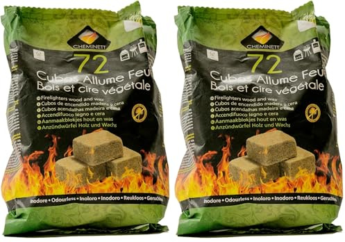 pyro feu PYROFEU 15752-12 Cubos de Encendido Ecológicos para chimeneas y Estufas Cheminett Saco 72 Unidades, Marrón (Paquete de 2)