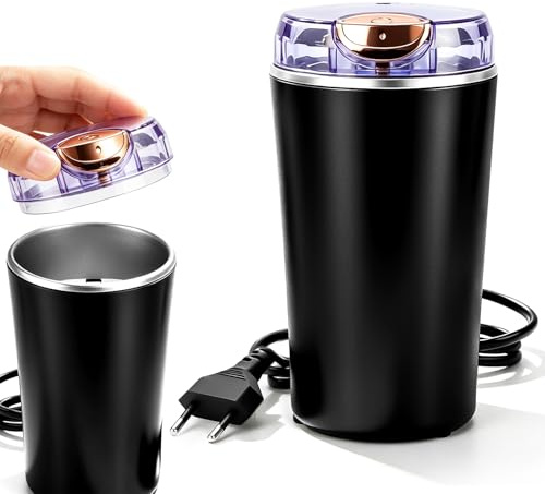 250 W elektrisk kaffekvarn, elektrisk kaffekvarn för kaffebönor och kryddor i rostfritt stål med en knapptryckning, lätt att rengöra, kompakt kaffekvarn och kryddkvarn för