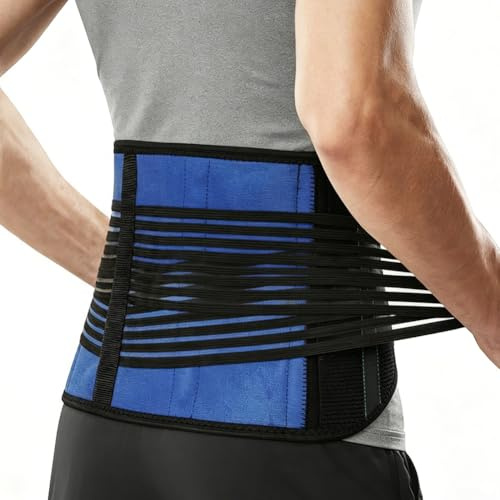 AYBUY Faja Lumbar Para Hombre y Mujer, Cinturón Lumbar Transpirable Trabajo con 4 varillas de soporte, Soporte Lumbars Doble Ajuste, Faja Lumbar Deportiva, la Postura Adecuado, Alivio Dolor Espalda, L