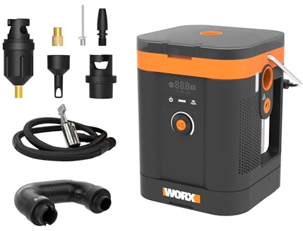 WORX WX098.9 sladdlös kompressor 20 V, multifunktionell luftpump med högt tryck och hög volym, digital skärm, LED-ljus, max. 10,3 bar/150 PSI, PowerShare kompatibel, utan batteri och laddare