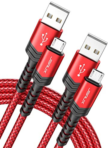 JSAUX Micro USB Kabel [2M 2 Pack], 3A Nylon Ladekabel für Android Smartphones kompatibel mit Samsung S7 Edge/S7/S6 Edge/S6/S4/S3/J3/J7, Huawei P9/P10 Lite, HTC, Kindle, Nokia, PS4 und mehr (Rot)