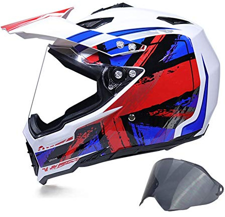 MRDEAR Casco Enduro MTB Integral Adulto Cross Casco Motocross Casco Downhill Quad Scooter Off Road Racing con Visera (Protección UV) Ventilación Ajustable, Certificación Dot,Blanco,M