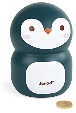 Janod - Salvadanaio in Legno per Bambini Pinguino 15 Cm - Decorazione della Stanza Dei Bambini - A Partire da 3 Anni, J04650