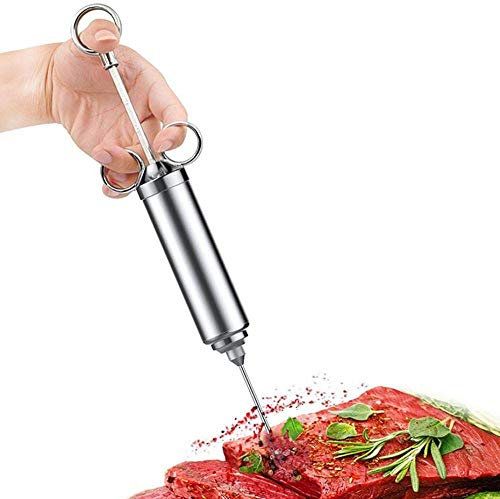 LOMOOC Siringa per Marinata in Acciaio Inox，per la Turchia Bistecca di Manzo BBQ 60 ml 2 Once con 2 spazzole 3 Aghi，Siringa per marinata