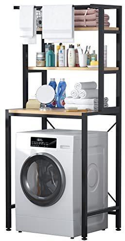 MOYIPIN 3-Tier Drum Washing Machine Storage Rack Space-Saving Bathroom Storage Above The Toilet, Multi-Functional, Bearing Strong, Adjustable, Black