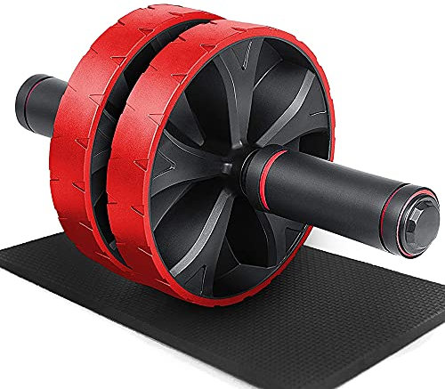 iMoebel Ab Wheel Roller Bauchroller - Abdominal Roller Doppelrad Set Bauchtrainer, Bauch Weg Trainer mit Kniematte für Sixpack Core ABS Rollout Übung Fitness Bauchmuskeltraining Rot