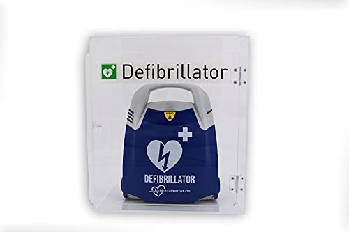 Notfallretter® Defibrillator AED Basic, 10 Jahre Garantie Schiller Deutschland, man. Schockauslöung, HLW-Unterstützung, Design-Acrylglaswandkasten, AED Standortwinkel, Vollausstattung, MDR