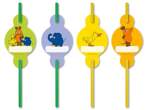 8 Papier-Trinkhalme * DIE MAUS * mit Namensaufstecker für Kinderparty und Kindergeburtstag | Die Sendung Strohhalme Straws Party Set