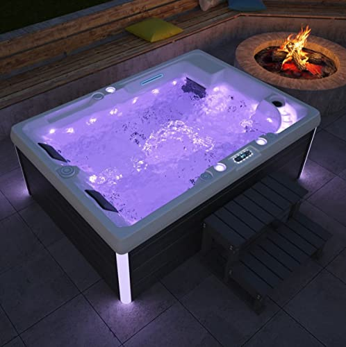 Luxus Outdoor Whirlpool Hot Tub Etna 210x150 cm – Weiß – 36 Massagedüsen, Heizung, Ozon, LED, Wasserfall – Inkl. Einstiegstreppe – Spa für 2–3 Personen – Garten & Terrasse