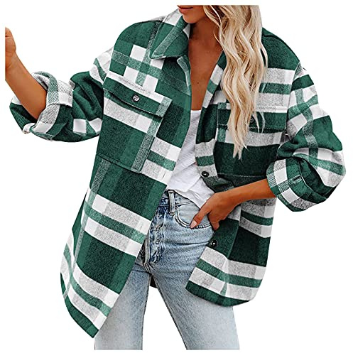 Rutig damskjortjacka: träpälsjacka dam oversize långärmad manchesterjacka dam fritidsjacka med fickor kofta vintage övergångsjacka elegant sportjacka flickor rutig skjortjackor-höstjacka
