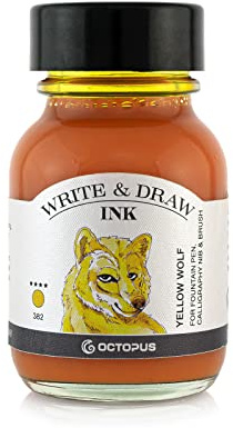 Octopus Write and Draw Ink 382 Yellow Wolf, Waterproof Ink for Writing and Drawing, Calligraphy Ink, Lightfast Drawing Ink for Fountain Pen, Glass Pen, Brush, 50 ml