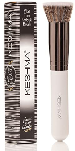 Keshima Foundation Brush Flat Top Kabuki - Premium Foundation Brush for Liquid Makeup, Cream, and Powder - Buffing, Blending, and Face (Regular Size, White)