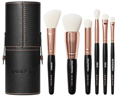 Morphe Rose Away Makeup Brushes - 6 Piece Make Up Brush Set of Eye and Face Brushes - Made with Synthetic Bristles and Includes Makeup Brush Case (6 Count)