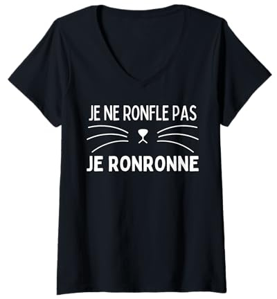 Femme Je Ne Ronfle Pas Je Ronronne - Chemise De Nuit Chat Pyjama T-Shirt avec Col en V
