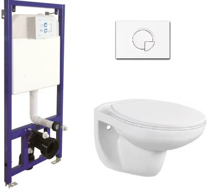 WC Komplettset Spülrandlos Sitz Soft Close Vorwandelement Unterputz Spülkasten Vorwandspülkasten Keramik Unterputzspülkasten Wand WC Set Schüssel + Drückerplatte (Betätigungsplatte 1)