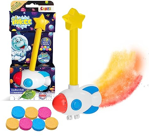 INKEE Rocket | Bacchetta magica a razzo con bombe da bagno per bambini, palline da bagno con 7 colori per vasca da bagno, profumo di fragola