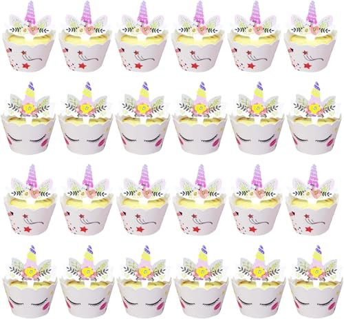 CPYJW 24 Pièces Caissettes Cupcake,Topper De Gâteau Licorne Cupcake Toppers Wrappers Decoration Licorne Gateau Cake Topper Licorne Décorative De Fête Pour Prénatale Mariage Et Fête D'anniversaire