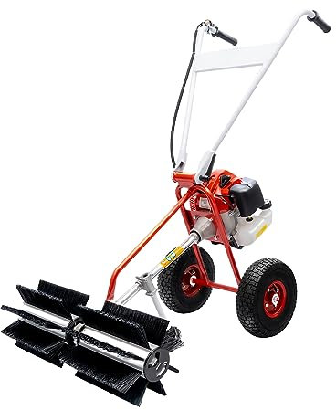 43cc Handhållna sopmaskiner, 1,7 Hp 2-takts sopmaskin bensin otorkvast snöröjare med luftfilter anti-Skid Wheels Handle nylonkvast för Farms Streets Parks