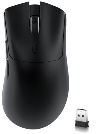 MAMBASNAKE R1 Ratón inalámbrico Ligero para Juegos, 2,4 GHz/Bluetooth/conectividad por Cable, 5 Botones programables, 6 dpi Ajustables hasta 18000, Sensor óptico PixArt PAW3311 para PC/portátil-Negro