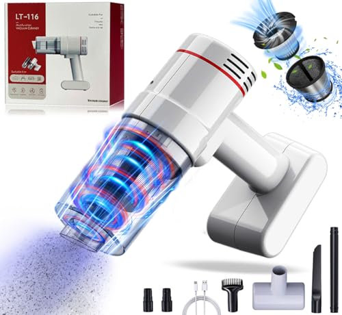 Handstaubsauger,16000Pa 2-Stufen-Saugleistung Handstaubsauger Akku Beutellos Testsieger,6000mAh 120W Autostaubsauger,Handstaubsauger Kabellos Nass/Trocken für Auto/Haus,Filter+Edelstahlsieb-Weiß