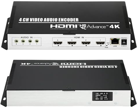 ORIVISION 4 kanaler 4K H.265 264 MJPEG HDMI videokodare med skärm, max 16 strömmar utgång, extra ljud HTTP RTSP RTMP RTMPS SRT UDP RTP IPTV-videokodare för Live Streaming Facebook YouTube Twitch