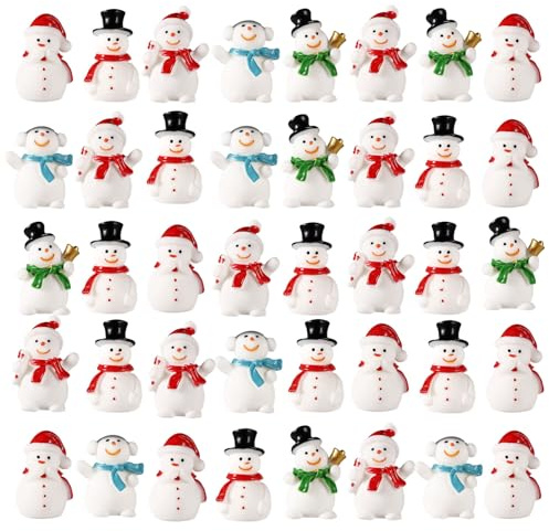 Lasuroa 50pcs Snowman Miniatures, Tiny Snowman Ornaments, Mini Christmas Statues for DIY Micro Landscape Crafts, Xmas Home Party Decoration