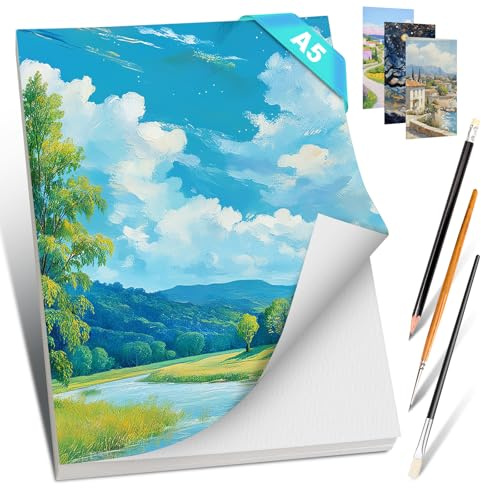 Romon Papel Acuarela, 30 Hojas Cuaderno Acuarela Bloc Acuarela 300gr Algodon, Bloque de acuarela A5 Watercolor Paint Pad Blanco Acuarelas, Sketchbook Acuarela para Artistas Adultos Adolescentes