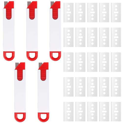 5 taglierini con inserto per lama, mini coltelli di sicurezza con 30 lame di ricambio con ritiro automatico della lama, extra affilati per progetti e tagli, ufficio, casa, artigianato